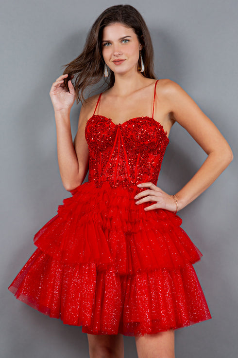 Sweetheart Corset Top Detailed Multi Layered Skirt Cocktail Dress for Women 4/XS-16/3X
